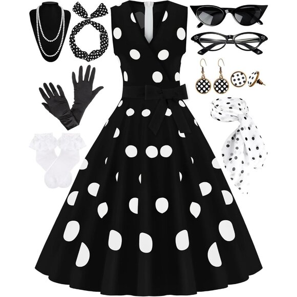 Other - Women's 1950s Polka Dot Dress Vintage Sleeveless Outfit Accessories